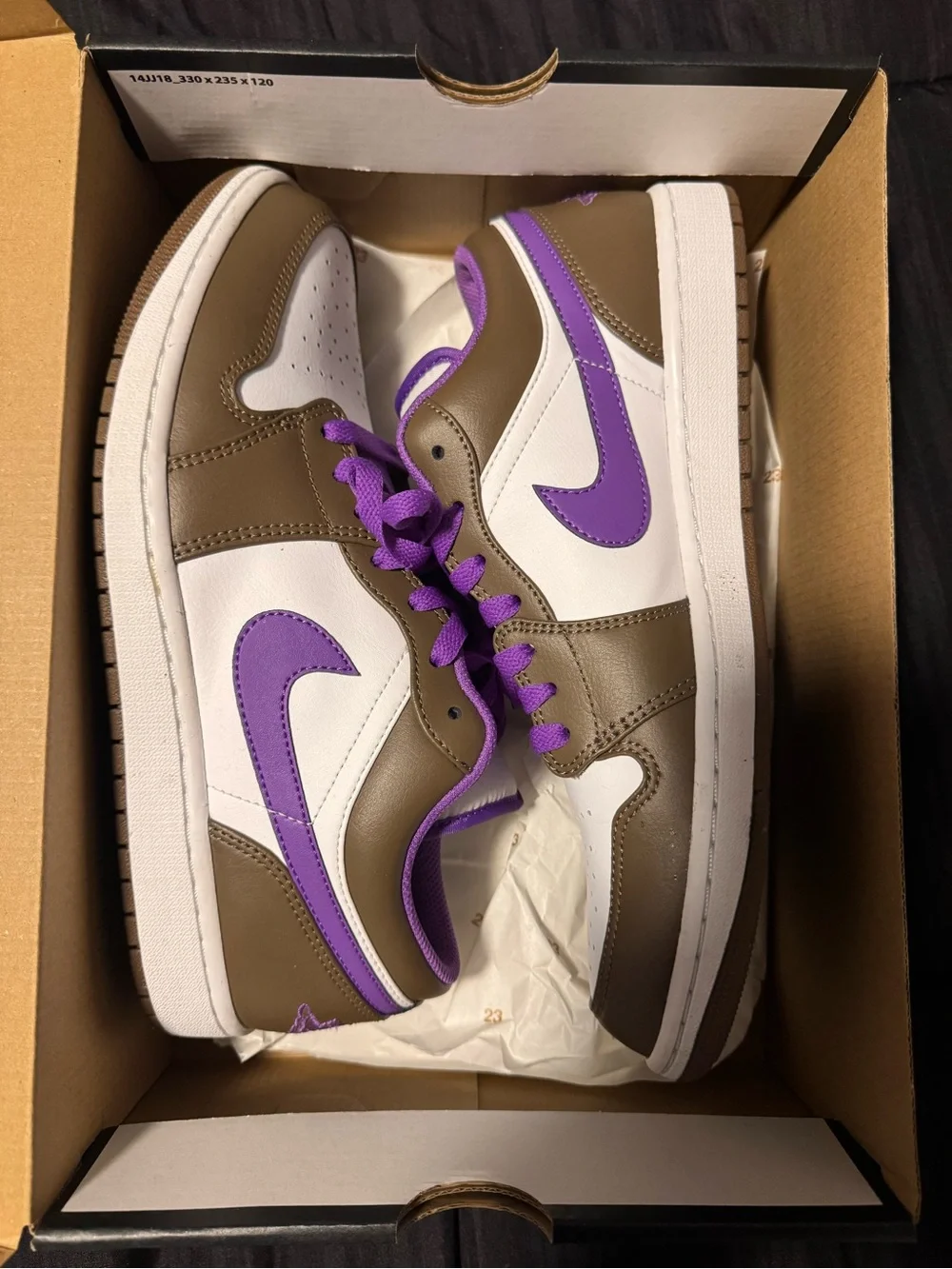 Air Jordan 1 Low Top Sneakers in White, Brown & Purple
